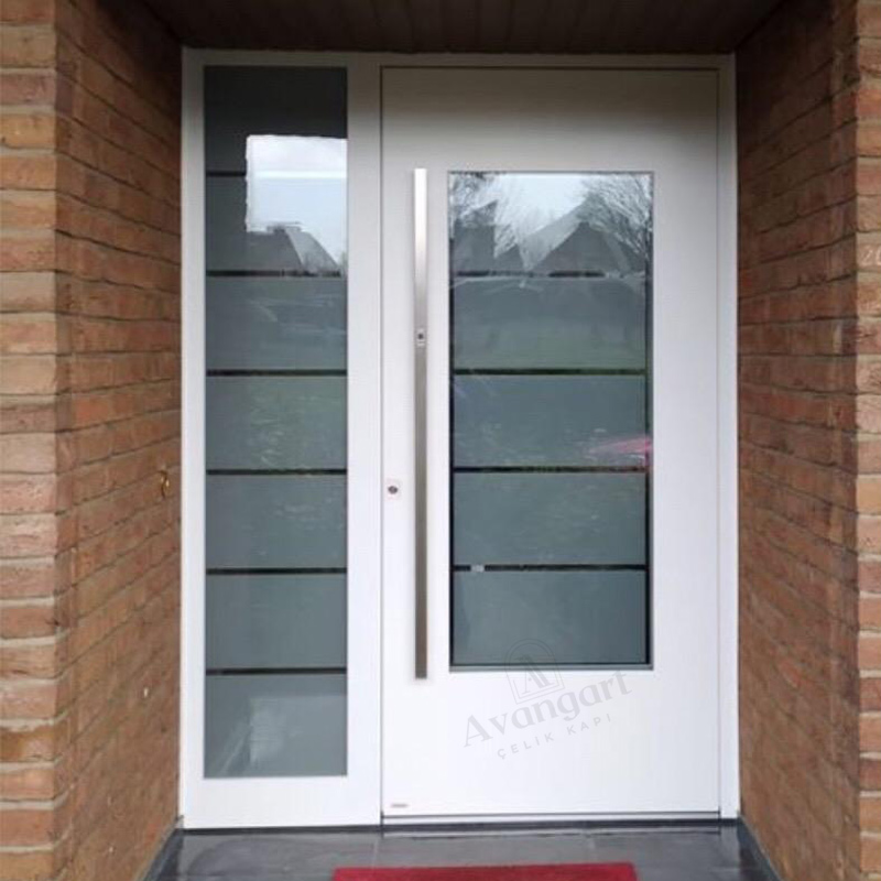 Buzlu Cam Detay Beyaz Villa Kapısı AVNG-012