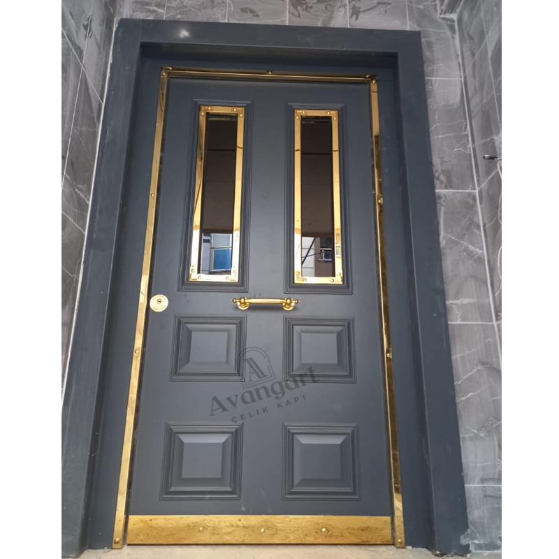 Füme Altın Detaylı Apartman Kapısı AVGN-667