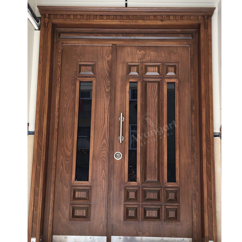 Kare ve Cam Detay Ahşap Apartman Kapısı AVGN-679