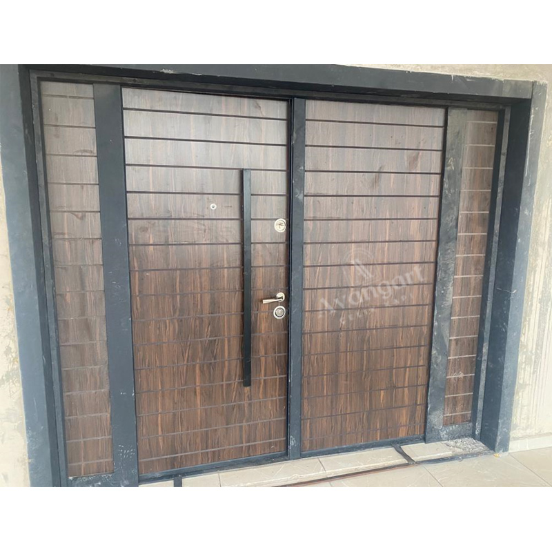 Koyu Ahşap Çizgili Apartman Kapısı AVGN-680
