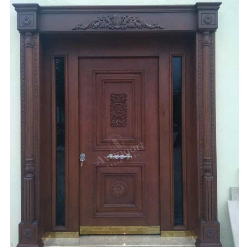 Kabartmalı Koyu Ahşap Apartman Kapısı AVGN-685